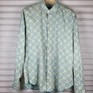 Vintage Light Blue and Light Green Geometric Button-Down Shirt